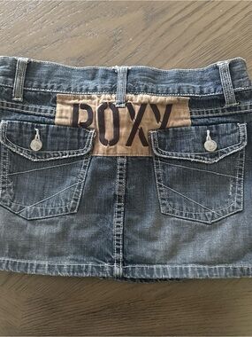 Roxy Denim Mini Skirt with Logo Patch - Blue